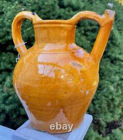 French Antique Earthenware Confit Pot Pottery Ceramic Pitcher Water Vase Cruche