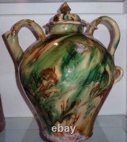 French Antique Earthenware Confit Pot Pottery Ceramic Pitcher Water Vase Cruche