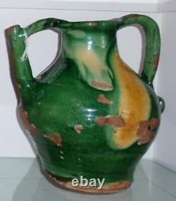 French Antique Earthenware Confit Pot Pottery Ceramic Pitcher Water Vase Cruche