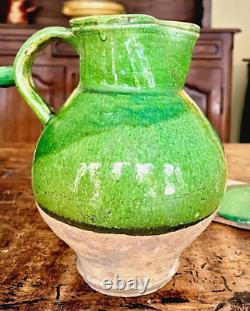 French Antique Earthenware Pot Pottery Ceramic Pitcher Water Ceramic Provencal