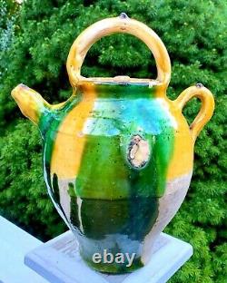 French Antique Pottery Vessel Confit Pot Earthenware Glaze Terracotta Water Jug