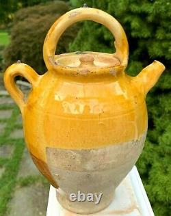 French Antique Pottery Vessel Confit Pot Earthenware Glaze Terracotta Water Jug