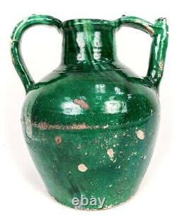 French Antique Terra Cotta Confit Jug Art Pottery Faience Pitcher Vessel Cruche
