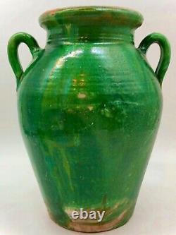 French Antique Terra Cotta Confit Jug Art Pottery Faience Pitcher Vessel Cruche