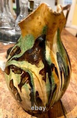 French Antique Terra Cotta Confit Jug Art Pottery Faience Pitcher Vessel Cruche