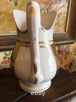 French White Paris Porcelain Water Jug Pitcher Gold Gilt Early 1900s