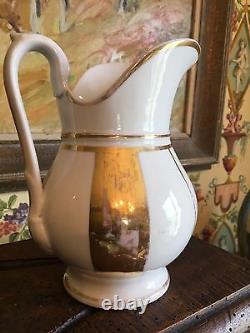 French White Paris Porcelain Water Jug Pitcher Gold Gilt Early 1900s