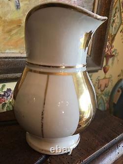 French White Paris Porcelain Water Jug Pitcher Gold Gilt Early 1900s