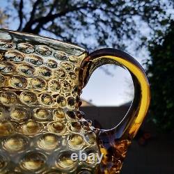 GORGEOUS Handblown Glass Hobnail Pitcher Antique Amber Glass Water Jug square 9