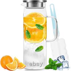 Glass Pitcher, 1.5 Litre Glass Jug with Sealed Lid, Beverage Pitcher for Hot/Cold