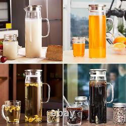 Glass Pitcher, 1.5 Litre Glass Jug with Sealed Lid, Beverage Pitcher for Hot/Cold