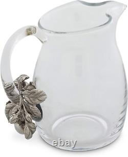 Glass Pitcher Glass with Pewter Apple Pattern Water Jug for Cold Water, Ice Tea