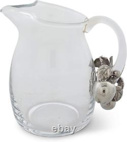 Glass Pitcher Glass with Pewter Apple Pattern Water Jug for Cold Water, Ice Tea