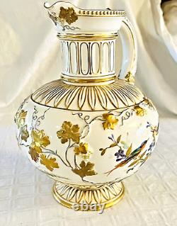 Gorgeous Large Antique Royal Crown Derby H P Birds Porcelain Water Jug Pitcher