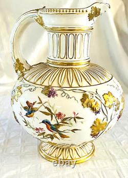 Gorgeous Large Antique Royal Crown Derby H P Birds Porcelain Water Jug Pitcher