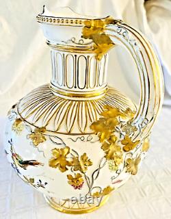 Gorgeous Large Antique Royal Crown Derby H P Birds Porcelain Water Jug Pitcher