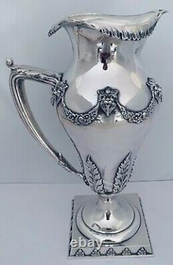 Gorgeous T B Starr Sterling Water Pitcher Applied Lion Faces & Acanthus Leaves