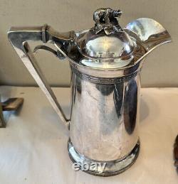 Gorham Aesthetic Movement Silver Plated Ice Water Pitcher Bear Finial