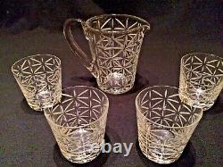 HERMES Crystal Water Jug / Pitcher And 4 Double Old Fashioned Tumblers