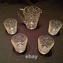 HERMES Crystal Water Jug / Pitcher And 4 Double Old Fashioned Tumblers