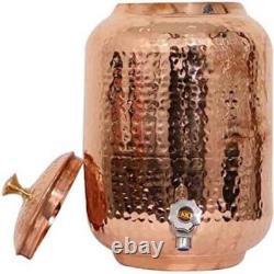Hammered Pure Copper Water Dispenser Pot 8 Liter Matka with 1 Bottle & 4 Tumbler