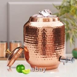 Hammered Pure Copper Water Dispenser Pot 8 Liter Matka with 1 Bottle & 4 Tumbler