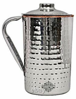 Hammered Steel Copper Jug Pitcher Serving Water Home Hotel Restaurant 2000 ML