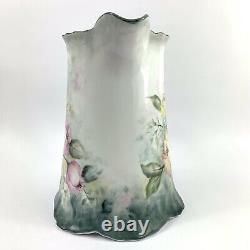 Hand Painted Wildflowers Tankard Pitcher Vintage Green Pink Yellow Signed