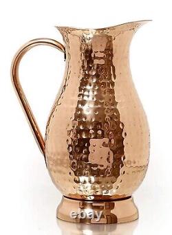 Handcrafted Hammered Copper Pitcher/Jug Capacity 2 Liter-Water Jug With Lid