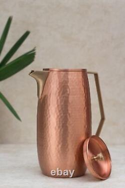 Handcrafted Pure Copper Jug Pitcher With Lid, 2 Liter