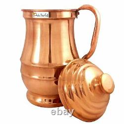 Handmade Copper Water Maharaja Jug with Lid- Pitcher Drinkware Set- 1800 ML