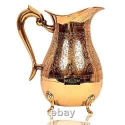 Handmade Desig Brass Jug Pitcher with 4 Legs for Serving Drinking Water, 1750 ml