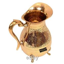 Handmade Desig Brass Jug Pitcher with 4 Legs for Serving Drinking Water, 1750 ml