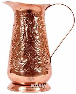 Handmade Designer Serving Water Pure Copper 1 Jug 1300 ML with 6 Glass 350 ML