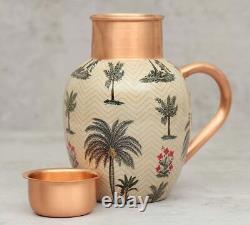 Handmade Pitchers Water Jug Pure Cooper Printed Copper Jug with Lid 1500 ML