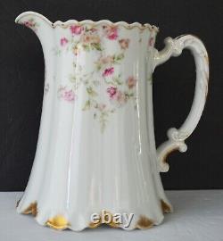 Haviland Double Gold #39E Large Floral Roses Water Pitcher