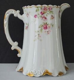 Haviland Double Gold #39E Large Floral Roses Water Pitcher