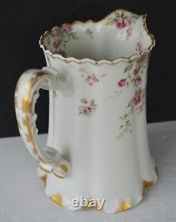 Haviland Double Gold #39E Large Floral Roses Water Pitcher