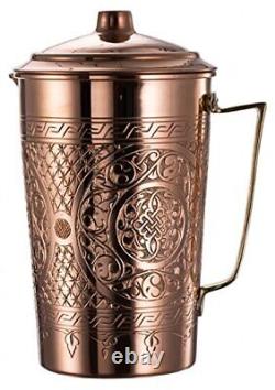 Heavy Gauge 1mm Solid Copper Water Moscow Mule Serving Pitcher Jug With Lid 2.2q