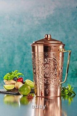 Heavy Gauge 1mm Solid Copper Water Moscow Mule Serving Pitcher Jug With Lid 2.2q