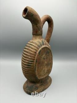 Heavy Terracotta Water Jug With Handle Pitcher Rustic Worn Décor Brown 10.5in