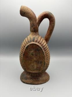 Heavy Terracotta Water Jug With Handle Pitcher Rustic Worn Décor Brown 10.5in