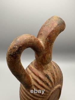 Heavy Terracotta Water Jug With Handle Pitcher Rustic Worn Décor Brown 10.5in