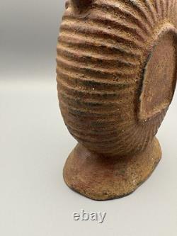 Heavy Terracotta Water Jug With Handle Pitcher Rustic Worn Décor Brown 10.5in