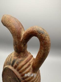 Heavy Terracotta Water Jug With Handle Pitcher Rustic Worn Décor Brown 10.5in