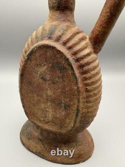 Heavy Terracotta Water Jug With Handle Pitcher Rustic Worn Décor Brown 10.5in