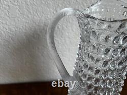 Hobnail Glass Water Pitcher Clear Tall Jug Pitcher Vertical Lined Applied Handle