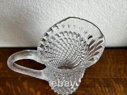 Hobnail Glass Water Pitcher Clear Tall Jug Pitcher Vertical Lined Applied Handle