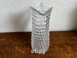 Hobnail Glass Water Pitcher Clear Tall Jug Pitcher Vertical Lined Applied Handle