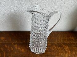 Hobnail Glass Water Pitcher Clear Tall Jug Pitcher Vertical Lined Applied Handle